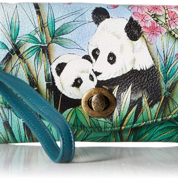 Handbags - Women’s Leather Wristlet Clutch Hand-Painted Pandas Vintage Art Organizer